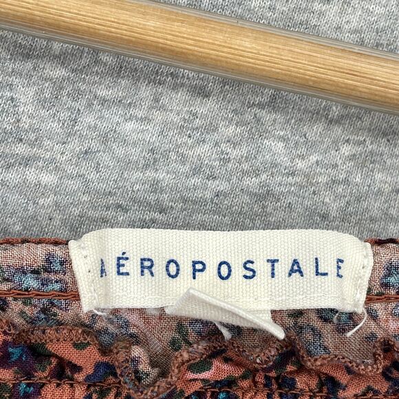 Aeropostale Blouse Womens Small Floral Off Shoulder Cropped Boho Peasant Gypsy - Picture 2 of 11